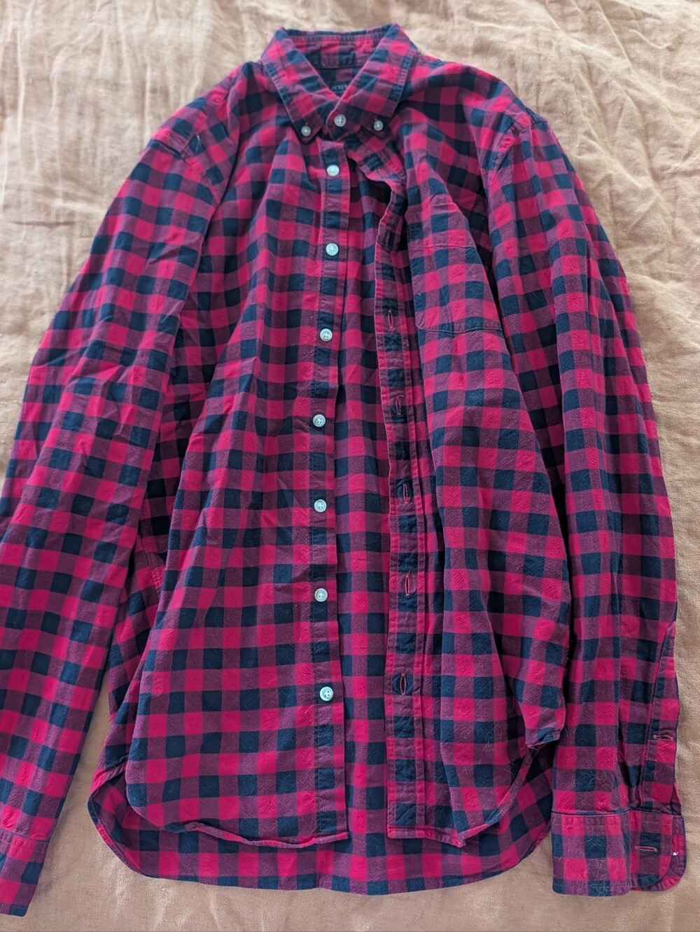 J. Crew Red and Black Buffalo Check Oxford Button-Down Shirt - Medium tall